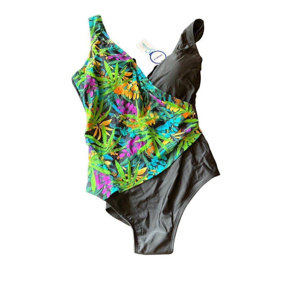 NWT Swimsuits for all Black Tropical Print Suit Size‎ 16
